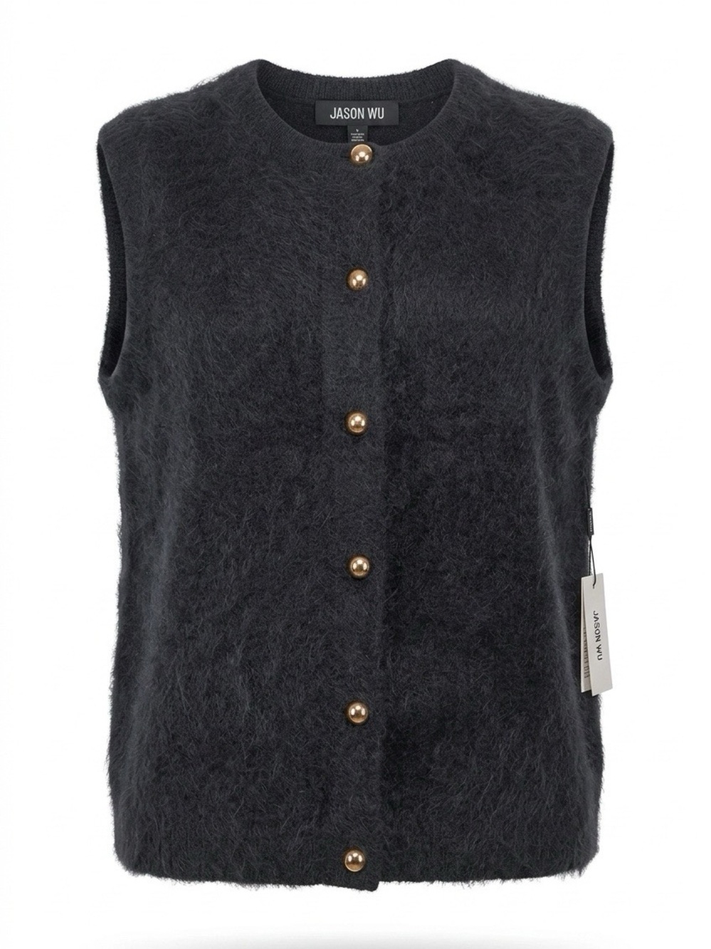 Jason Wu Navy Cashmere Sleeveless Button Vest with Gold Buttons Size S